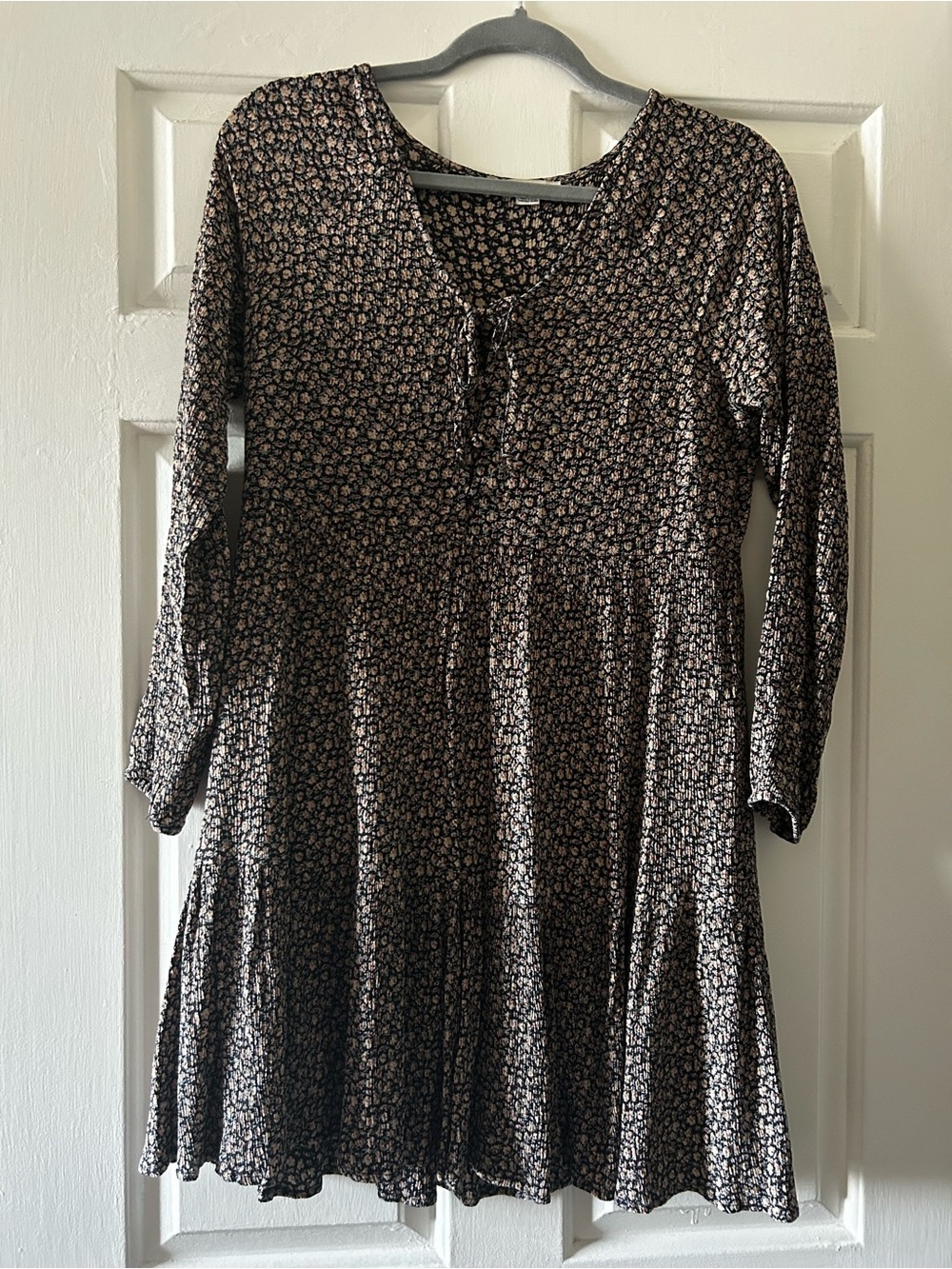 American Eagle Outfitters Black Floral Tie-Front Tiered Dress